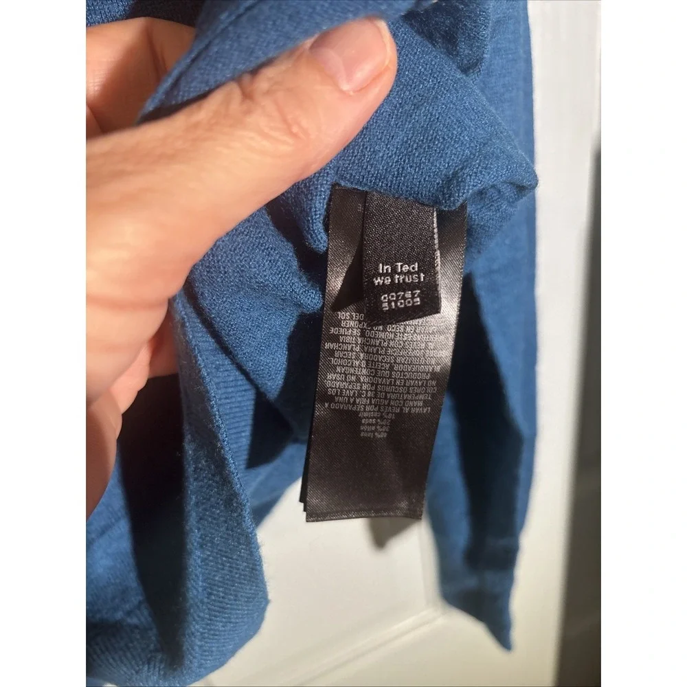 Ted‎ Baker Sweater Men Size 6 XL Wool Blend Knit V-Neck Blue Classic Pullover